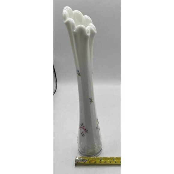 Vintage Westmoreland MCM Milk Glass Swung Bud Vase 10.25" Hand Painted Ribbed - Picture 10 of 16